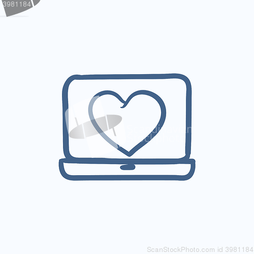 Image of Laptop with heart symbol on screen sketch icon.