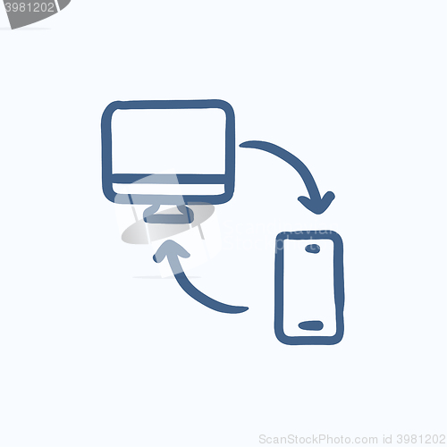 Image of Synchronization computer with phone sketch icon.