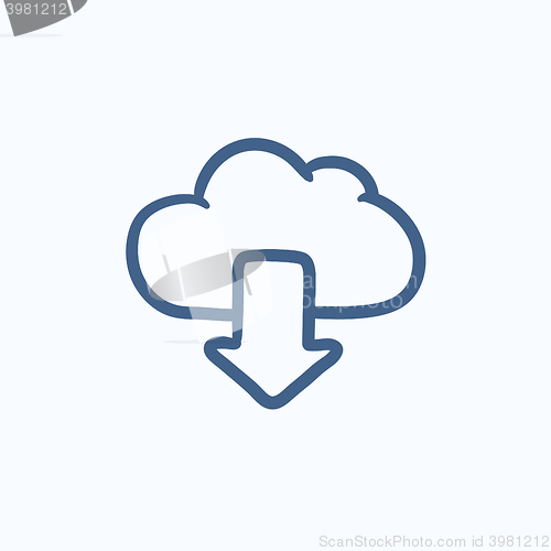 Image of Cloud with arrow down sketch icon.