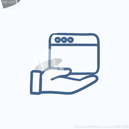 Image of Hand holding browser window sketch icon.