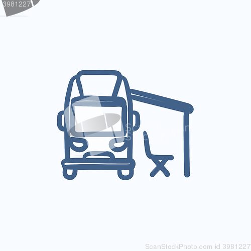 Image of Motorhome with tent sketch icon.