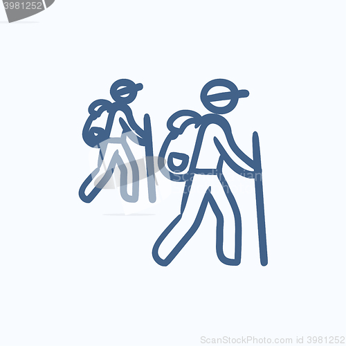 Image of Tourist backpackers sketch icon.