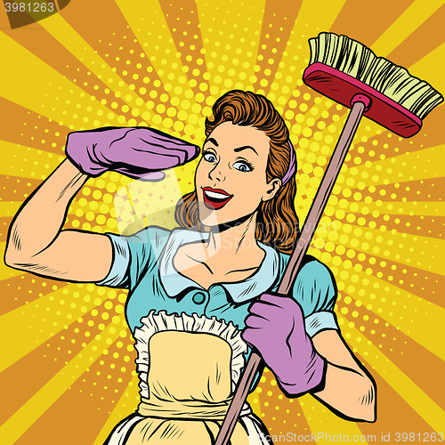 Image of Female cleaner cleaning company pop art retro