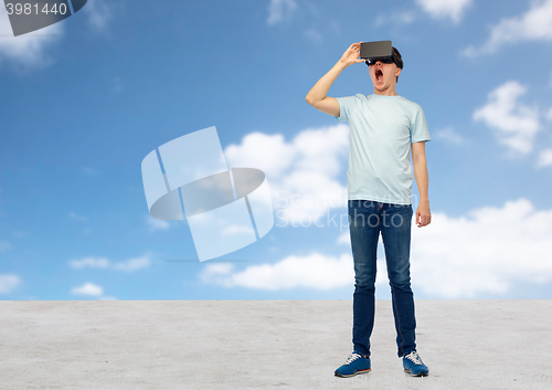 Image of man in virtual reality headset or 3d glasses
