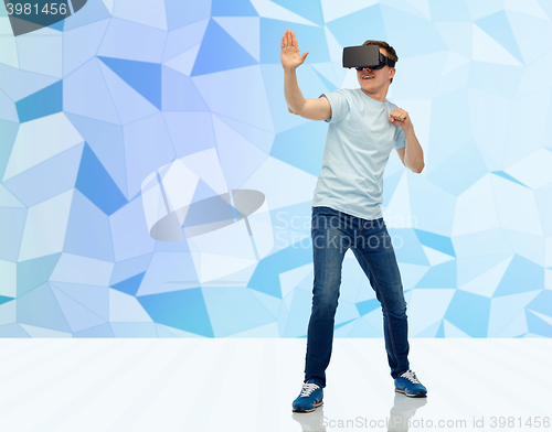 Image of man in virtual reality headset or 3d glasses