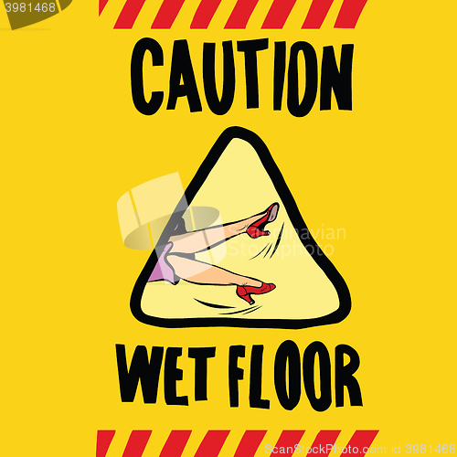 Image of caution wet floor female feet