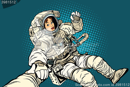 Image of follow me, woman astronaut