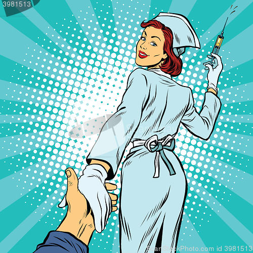 Image of follow me, nurse injection vaccine medicine