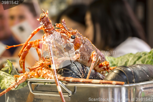 Image of Plate with fresh lobsters