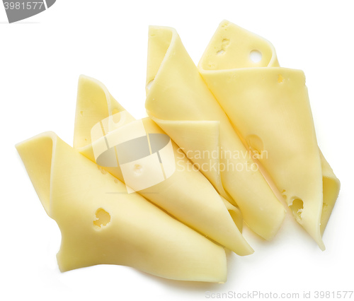 Image of cheese slices on white background