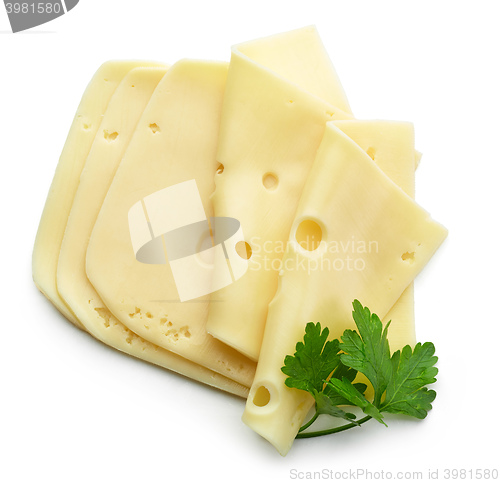 Image of cheese slices on white background