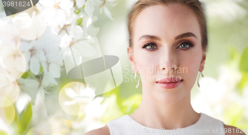 Image of face of beautiful woman or bride in white dress