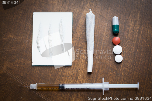 Image of close up of different drugs on table