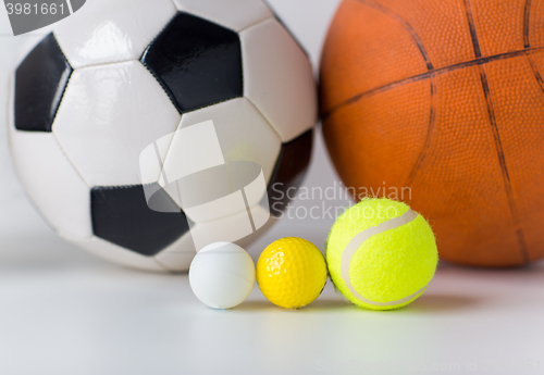 Image of close up of different sports balls set