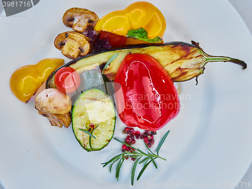 Image of Organic grilled vegetables. Top view. Shallow dof
