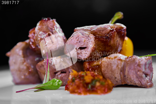 Image of fresh portion of shish kebab on plate