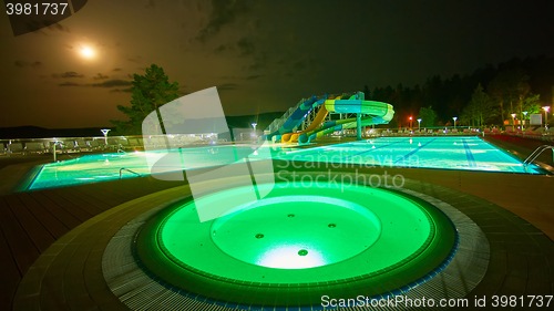 Image of resort pool at night