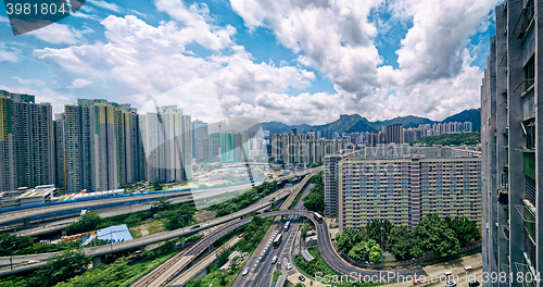 Image of hong kong public estate buildings with landmark lion rock