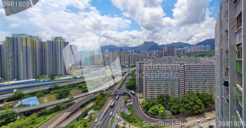 Image of hong kong public estate buildings with landmark lion rock