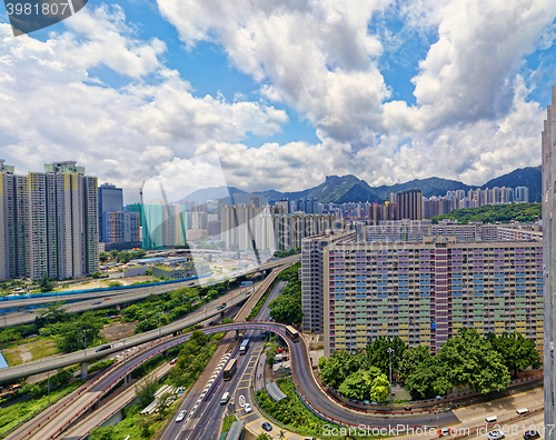 Image of hong kong public estate buildings with landmark lion rock