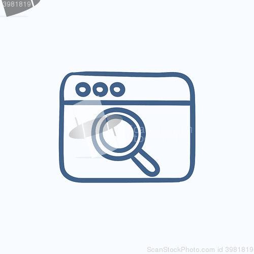 Image of Browser window with magnifying glass  sketch icon.