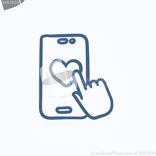 Image of Smartphone with heart sign sketch icon.