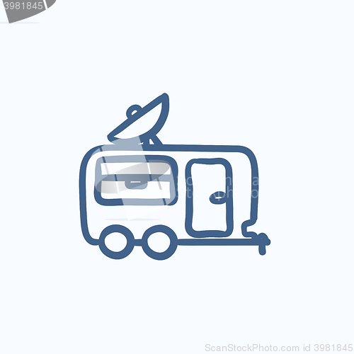 Image of Caravan with satellite dish sketch icon.