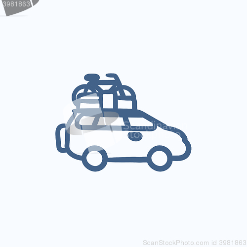 Image of Car with bicycle mounted to the roof sketch icon.