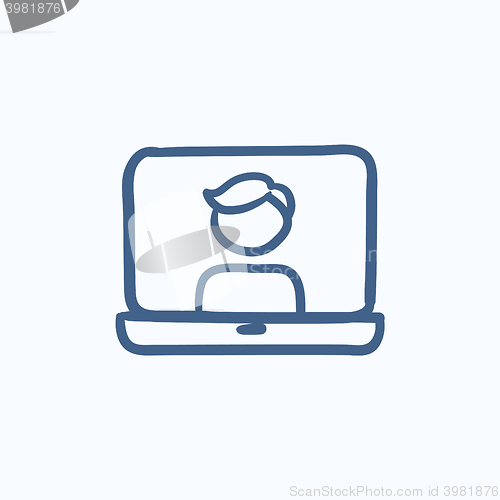 Image of Laptop with man on screen sketch icon.