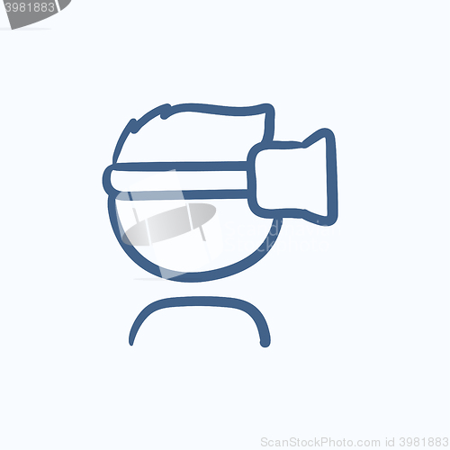 Image of Man wearing virtual reality headset sketch icon.