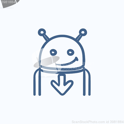 Image of Robot with arrow down sketch icon.