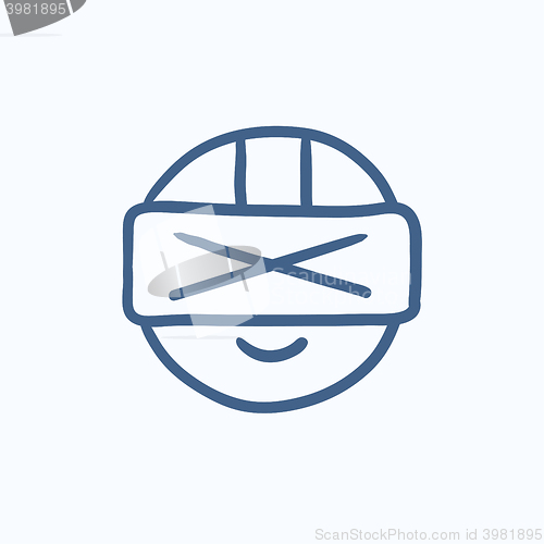 Image of Man wearing virtual reality headset sketch icon.