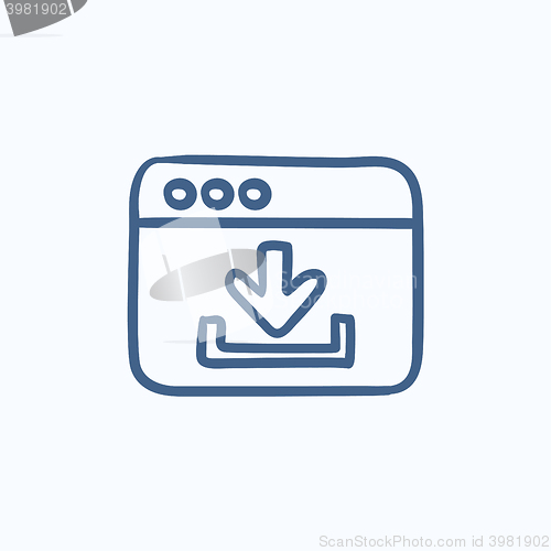 Image of Browser window with download sign sketch icon.