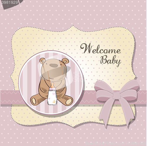 Image of baby girl shower card with little  teddy bear