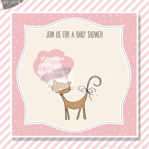 Image of baby girl shower card with little cat