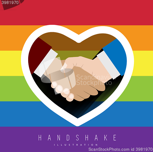 Image of Handshake with rainbow colors for gay pride