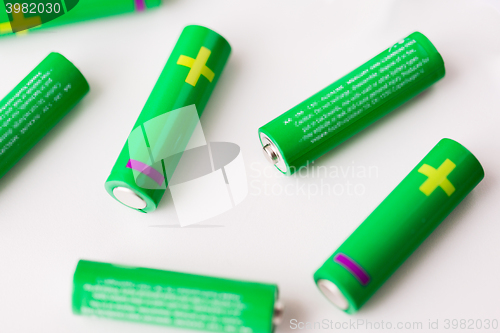 Image of close up of green alkaline batteries