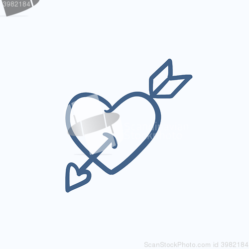 Image of Heart pierced with arrow sketch icon.