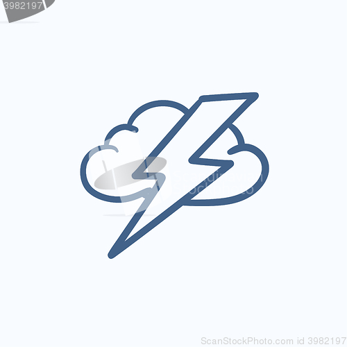 Image of Cloud and lightning bolt sketch icon.