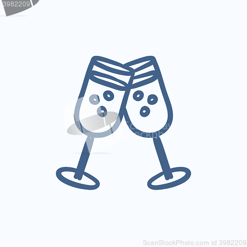 Image of Two glasses with champaign sketch icon.