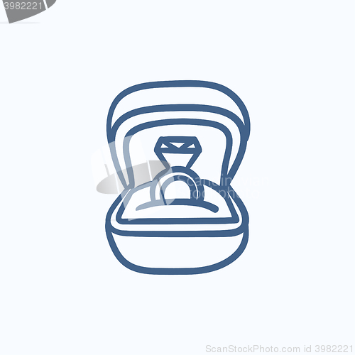 Image of Wedding ring in gift box sketch icon.