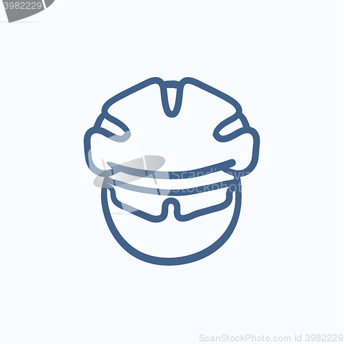 Image of Man in bicycle helmet and glasses sketch icon.