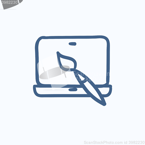 Image of Laptop and brush sketch icon.