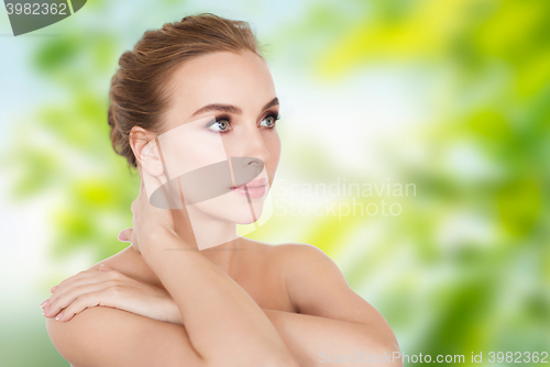 Image of beautiful young woman face and hands