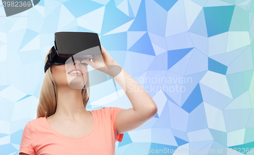 Image of woman in virtual reality headset or 3d glasses