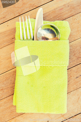 Image of close up of cutlery set on table