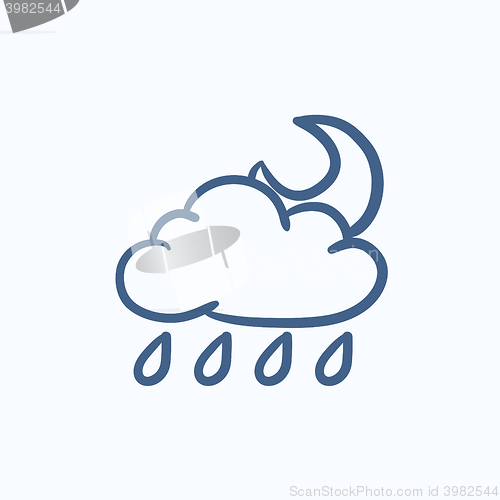 Image of Cloud with rain and moon sketch icon.