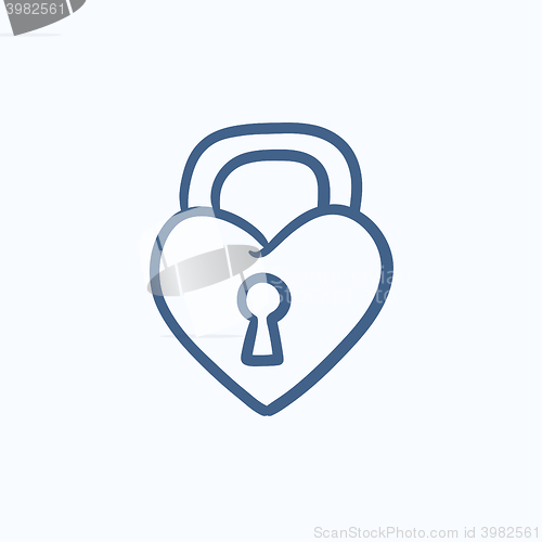 Image of Lock shaped heart sketch icon.