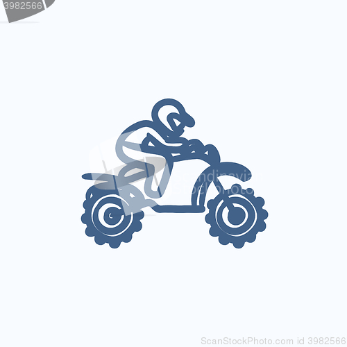 Image of Man riding motocross bike sketch icon.