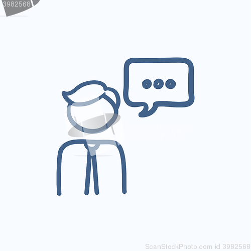 Image of Man with speech square sketch icon.